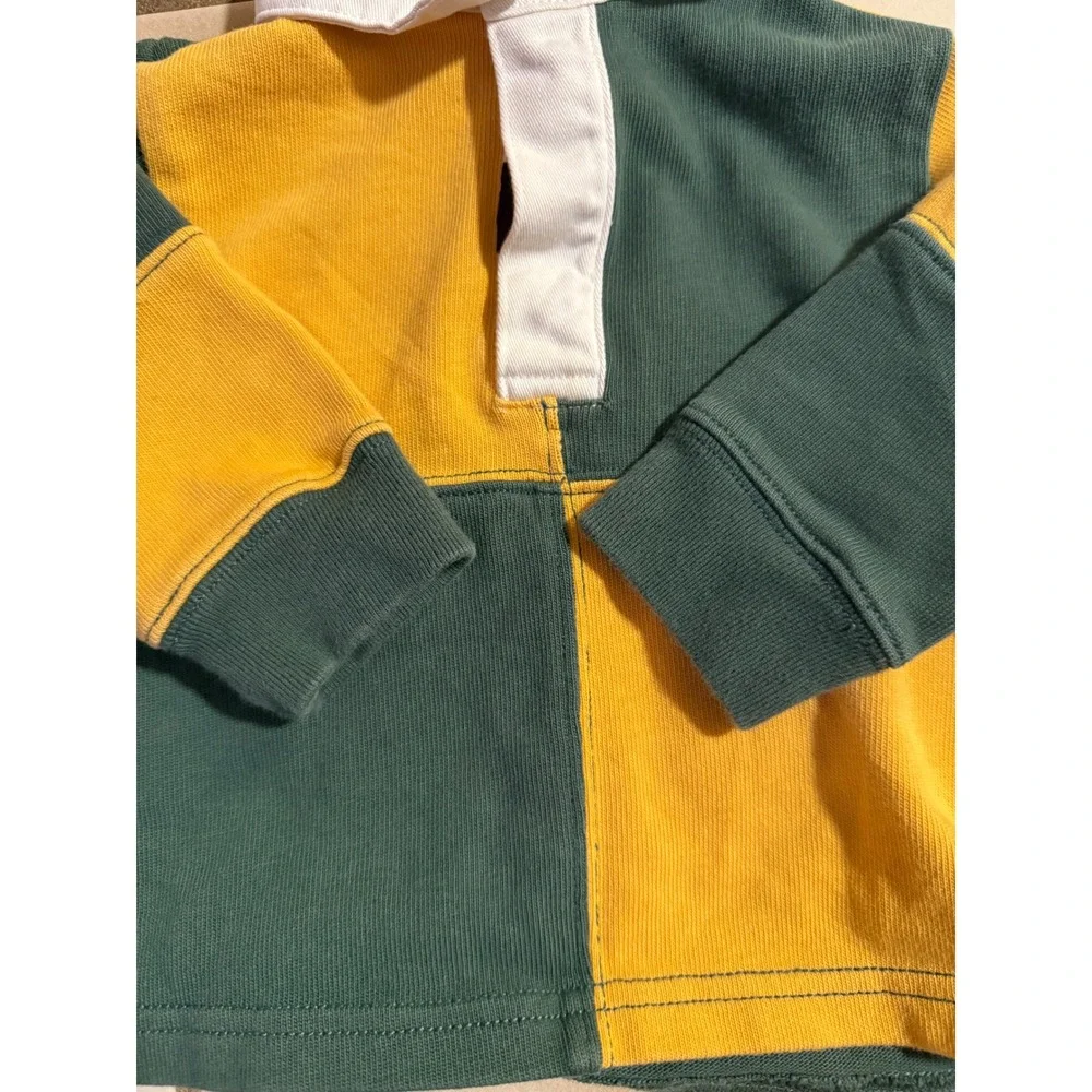 Janie and Jack Baby Boys Green Yellow Rugby Shirt and Khaki Pants Set 3-6 Months
